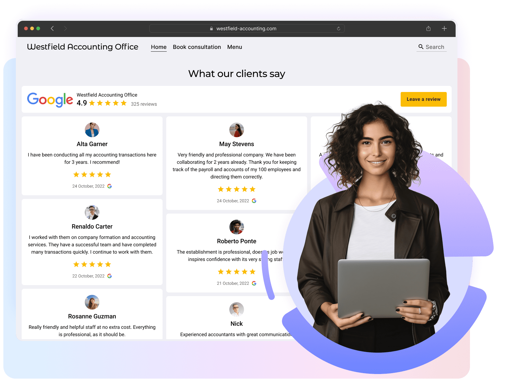 Reviews widget for accounting firm